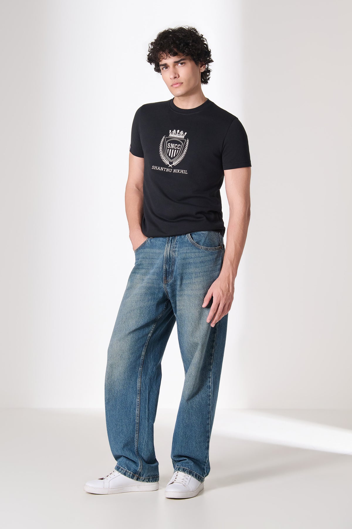 SNCC Black Cotton Crest Embroidered T-Shirt