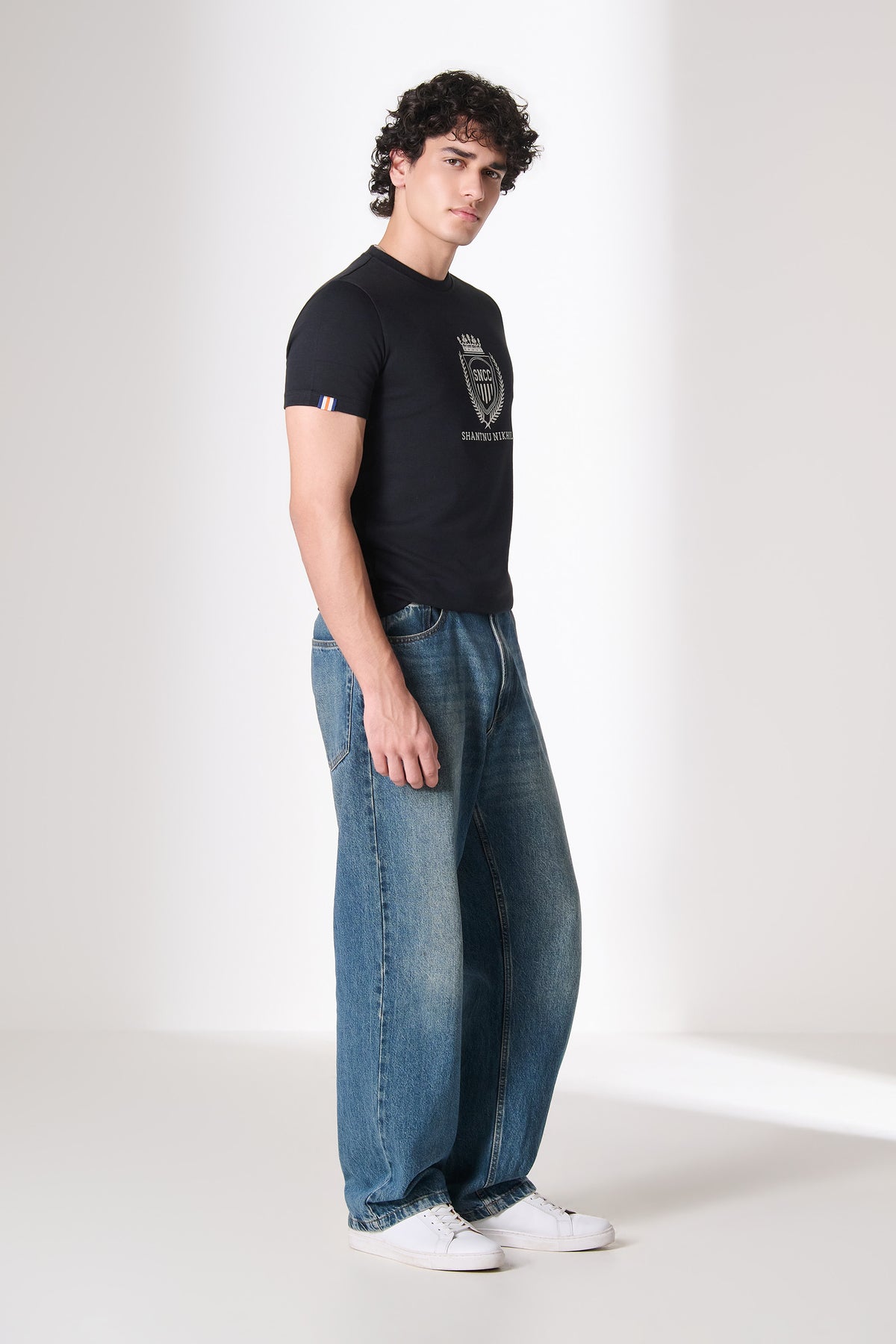 SNCC Black Cotton Crest Embroidered T-Shirt