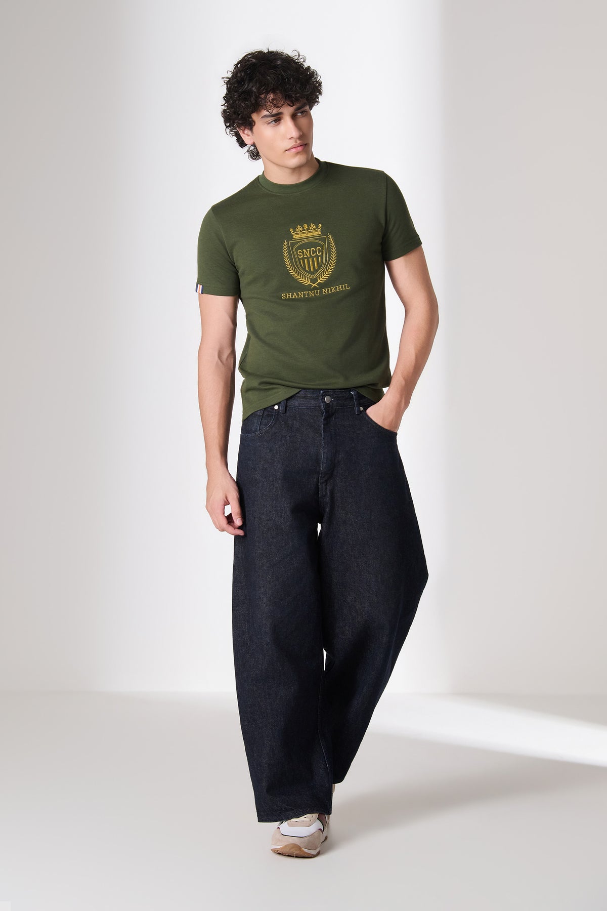 SNCC Olive Cotton Crest Embroidered T-Shirt