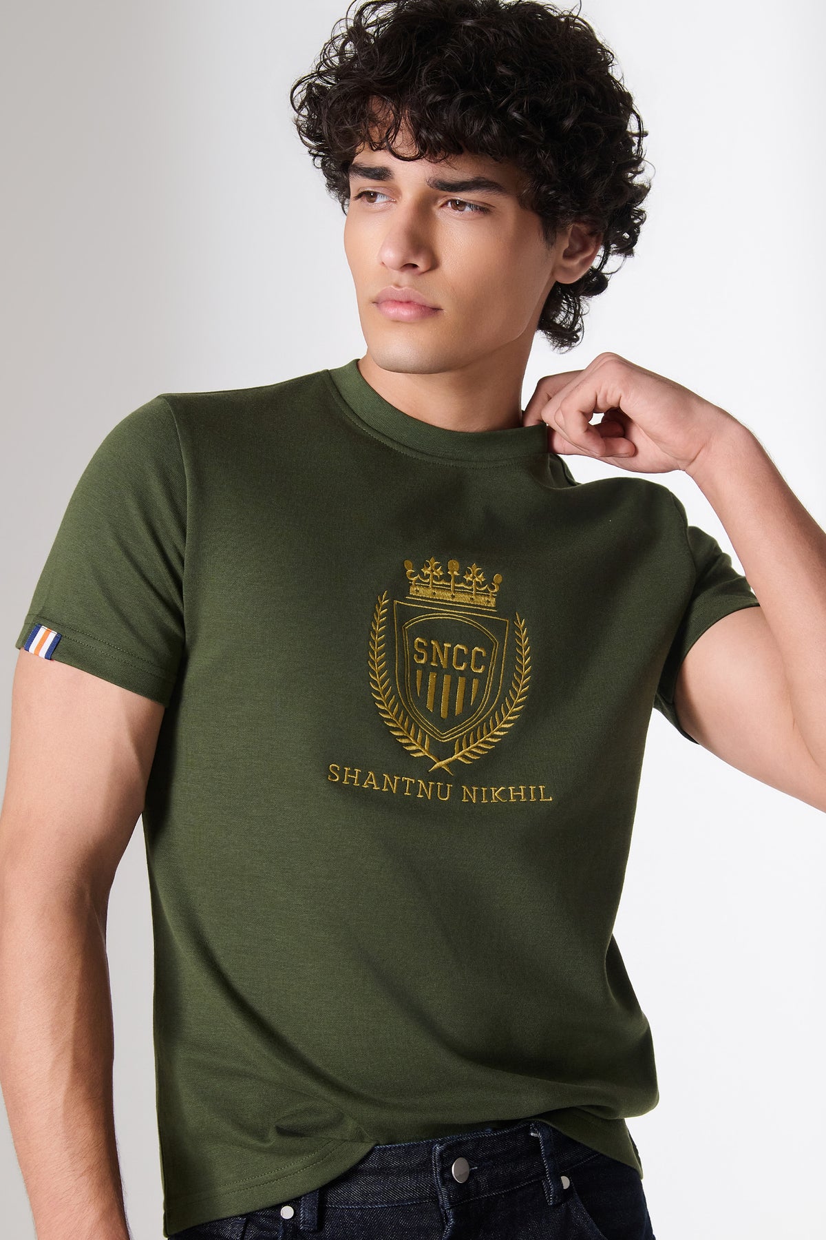 SNCC Olive Cotton Crest Embroidered T-Shirt