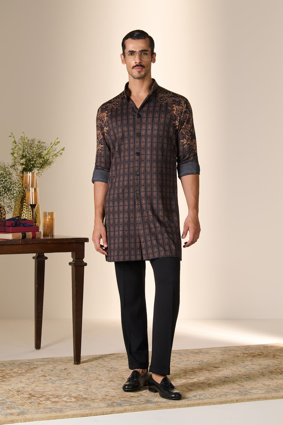 Black Printed Jersey Kurta