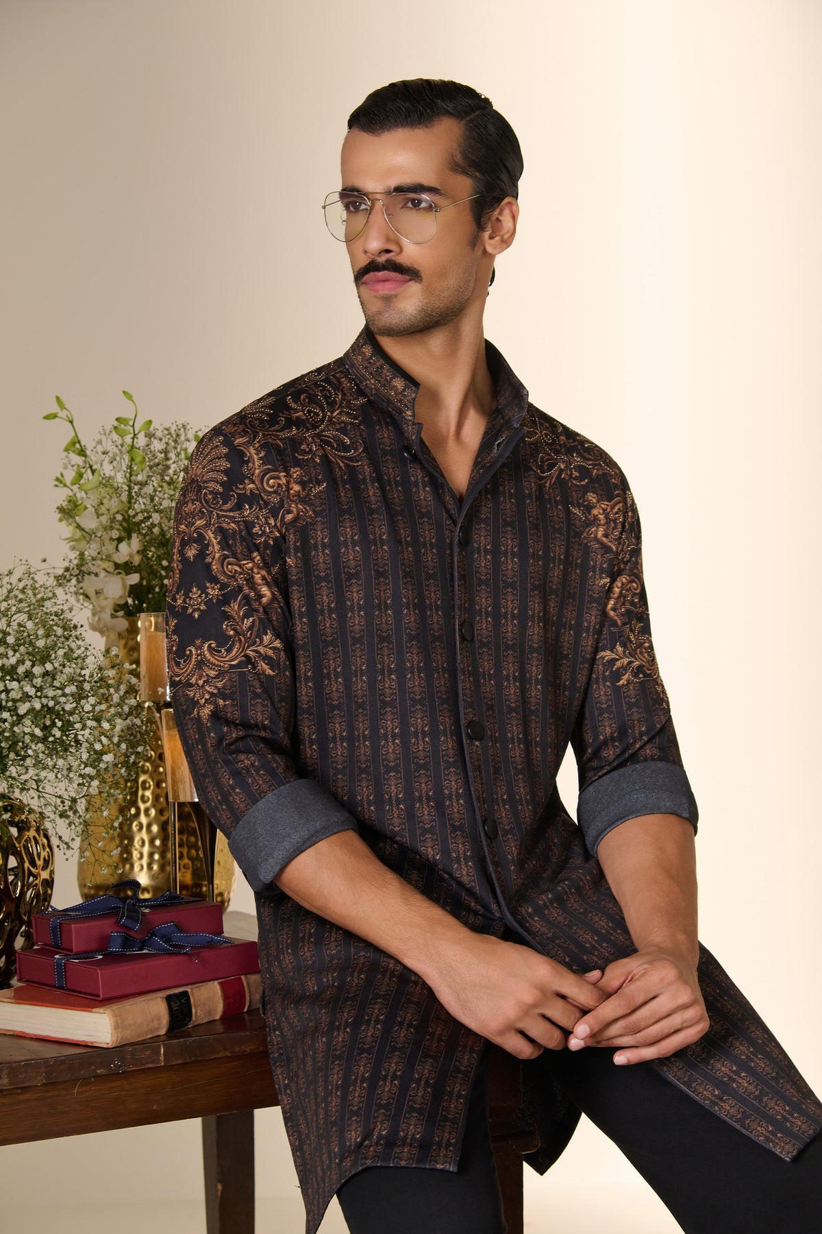 Black Printed Jersey Kurta