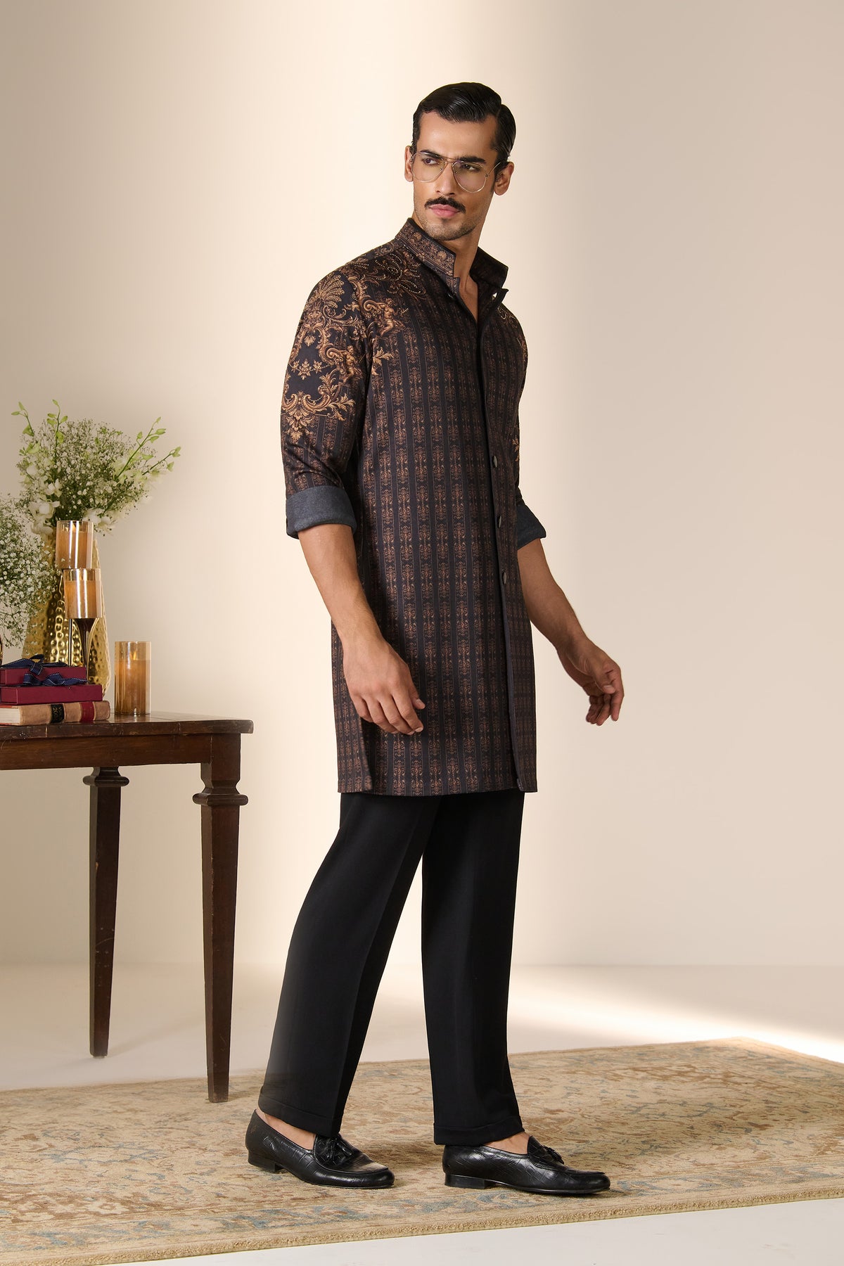Black Printed Jersey Kurta