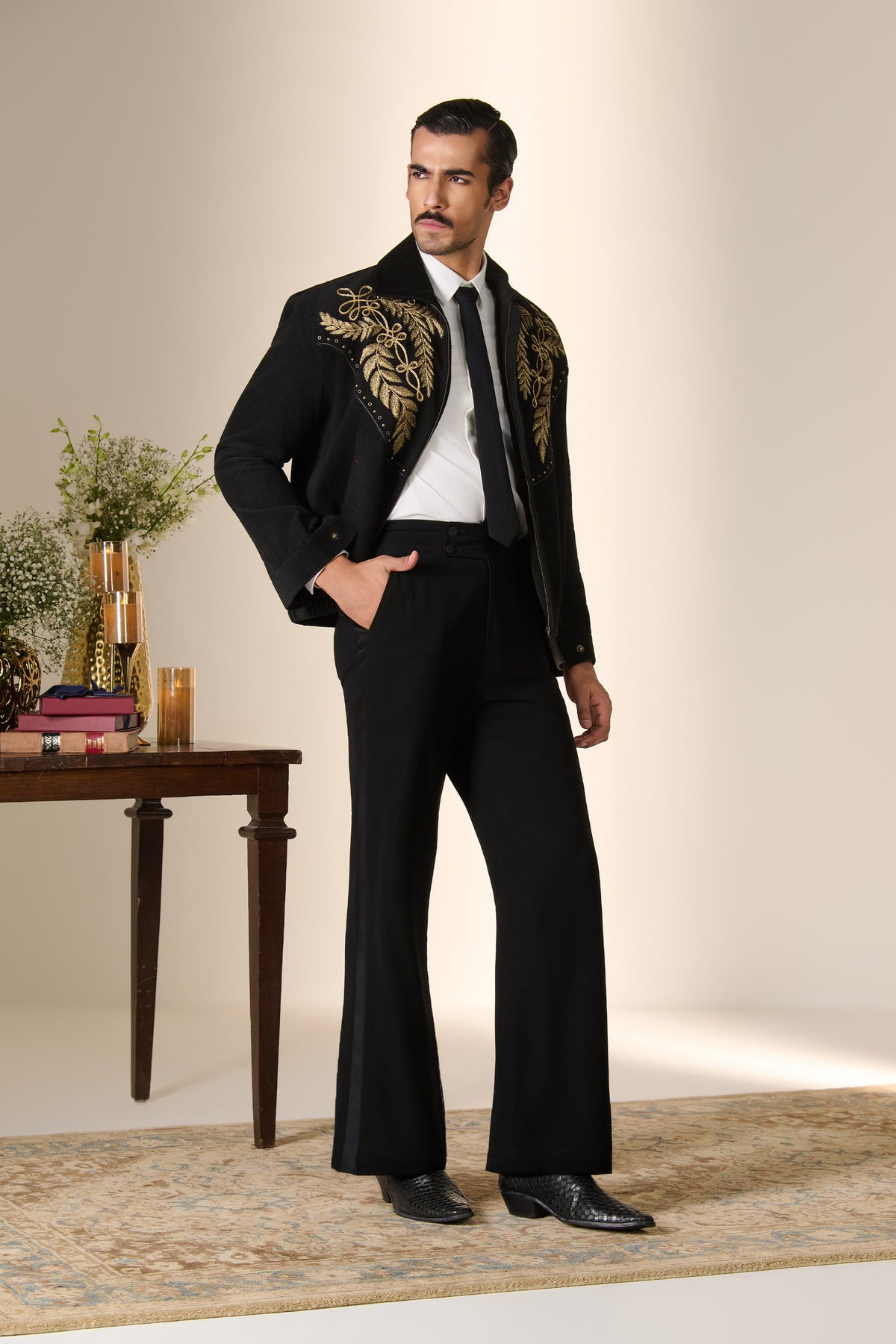 Corduroy Zari Embroidered Bomber Jacket