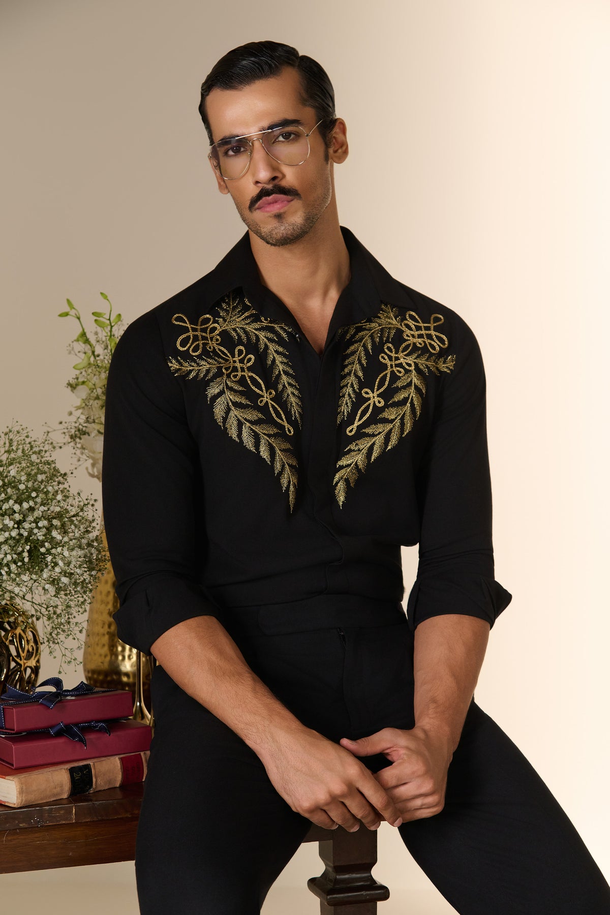 Black Zardozi Embroidered Shirt