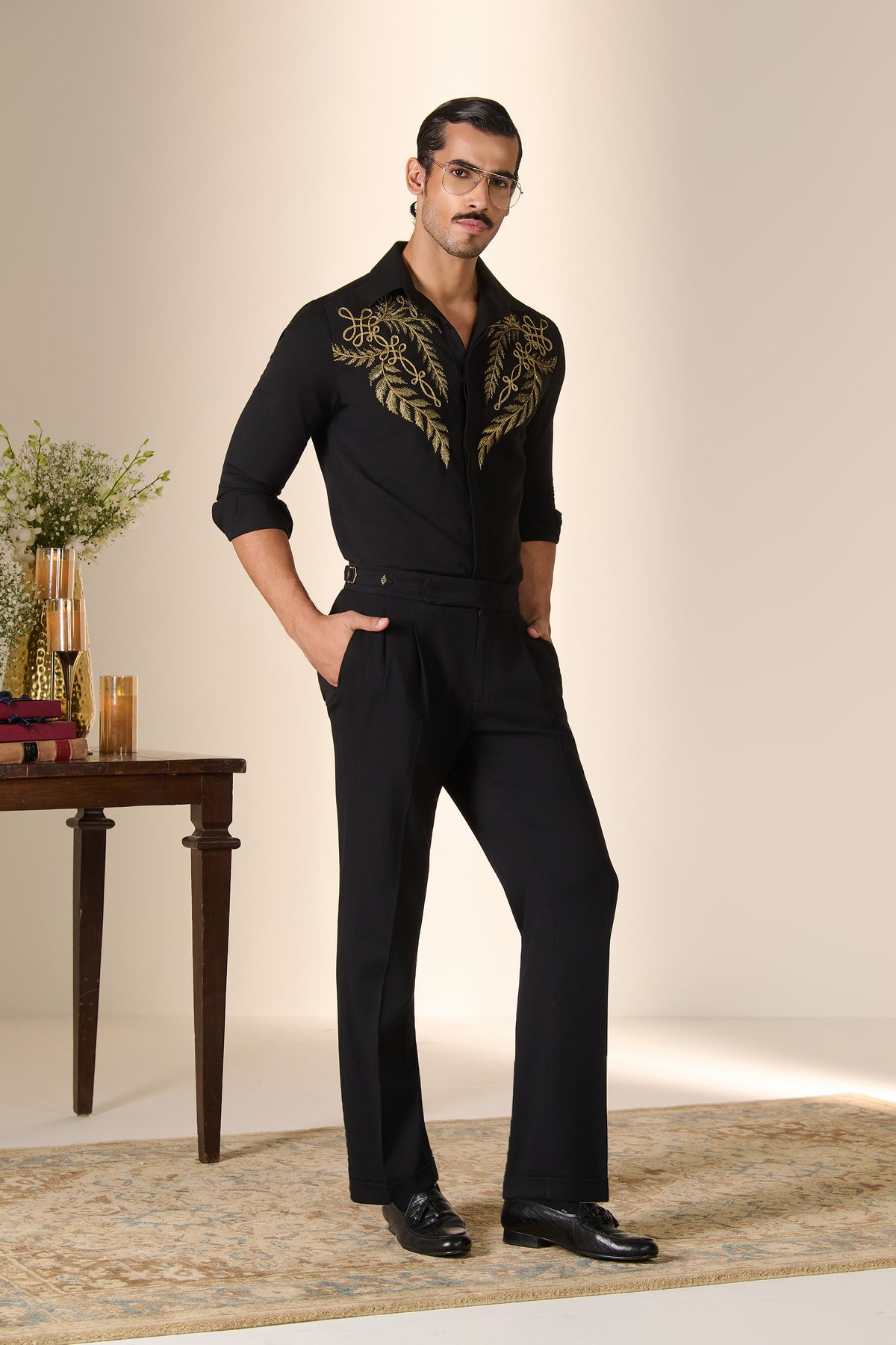 Black Zardozi Embroidered Shirt