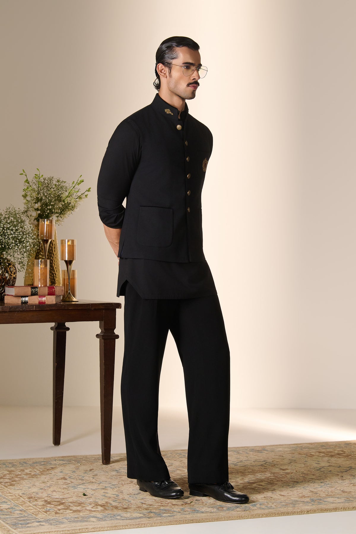 Black Crest Detail Waistcoat