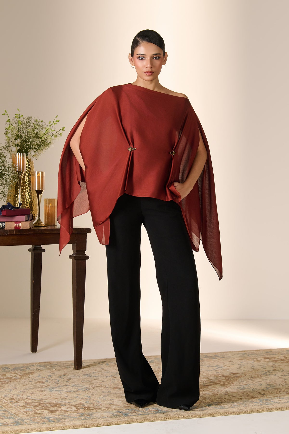 Rust Draped Off-Shoulder Top