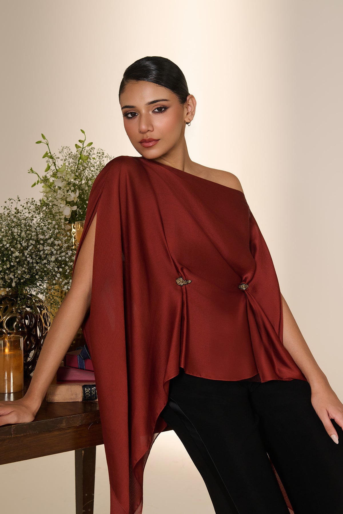 Rust Draped Off-Shoulder Top
