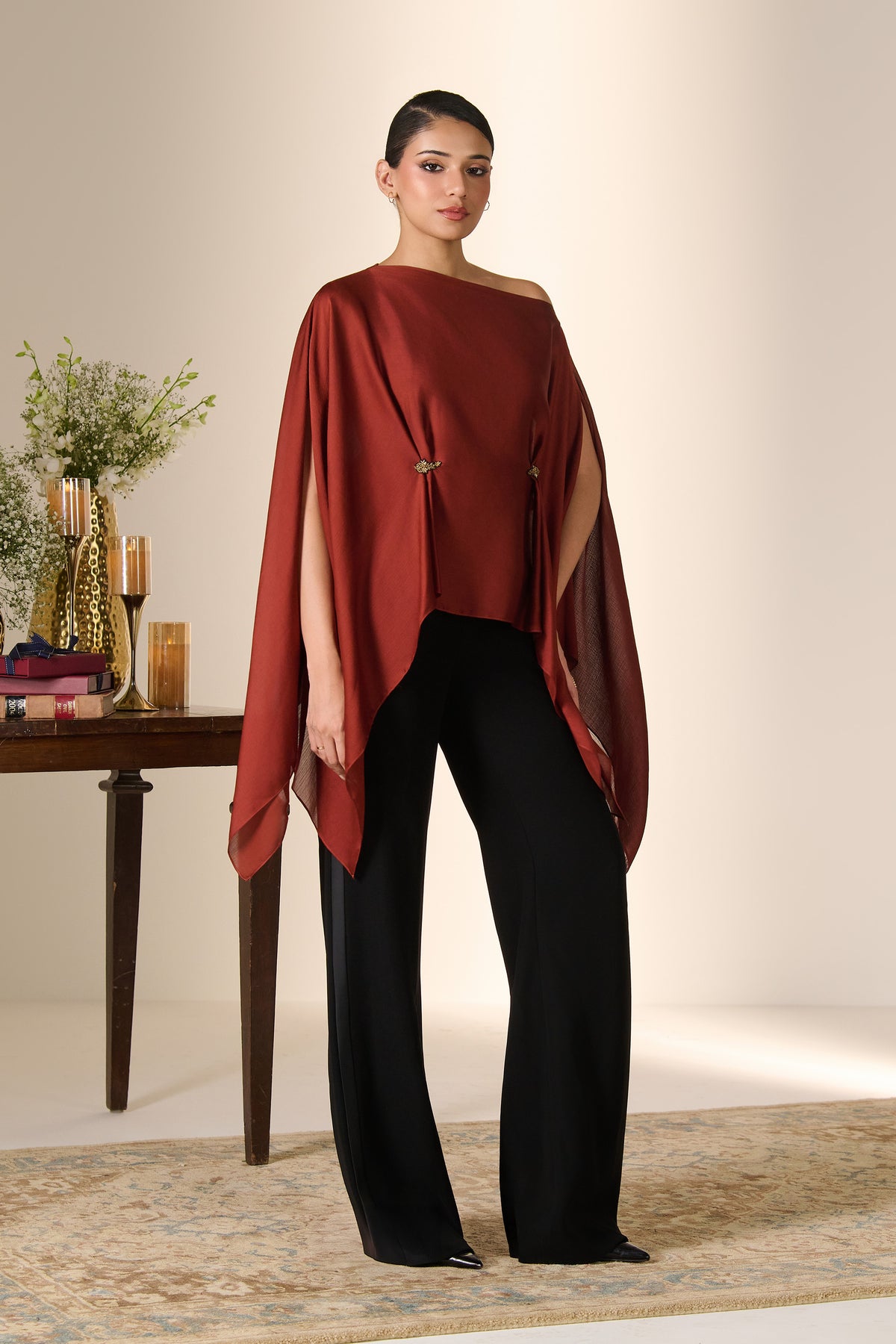 Rust Draped Off-Shoulder Top