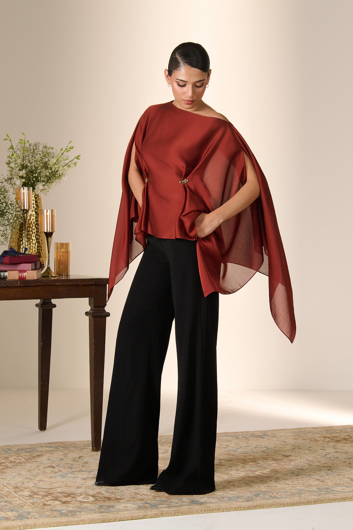 Rust Draped Off-Shoulder Top