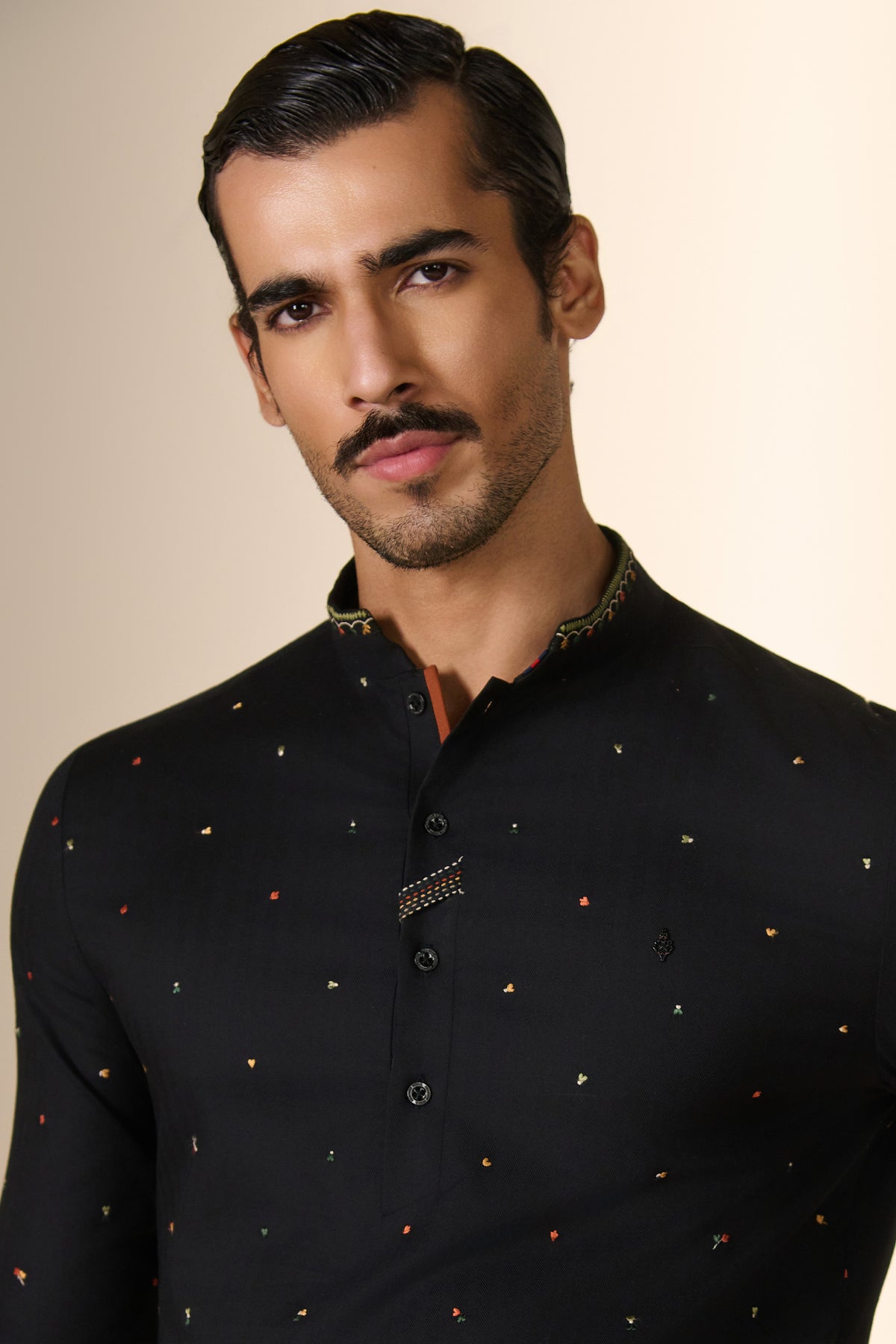 Black All-Over Embroidered Kurta