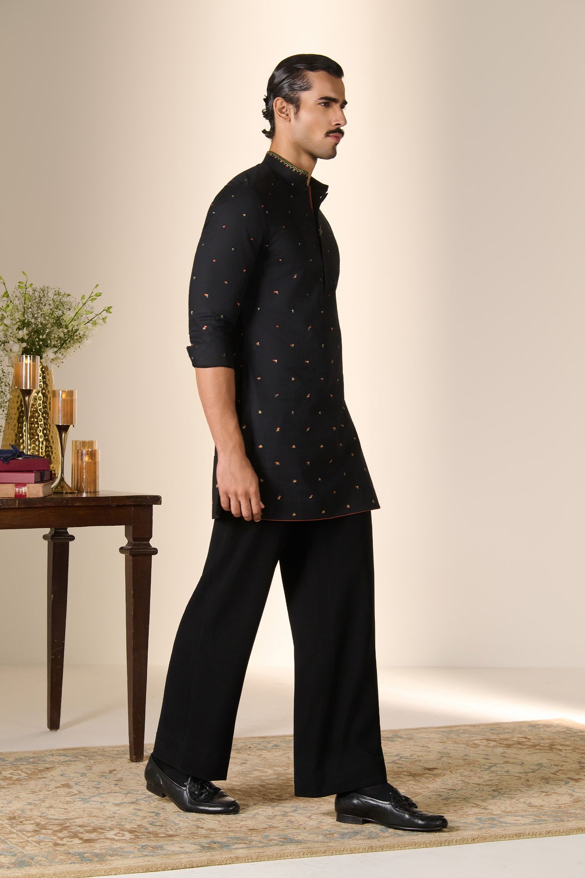 Black All-Over Embroidered Kurta