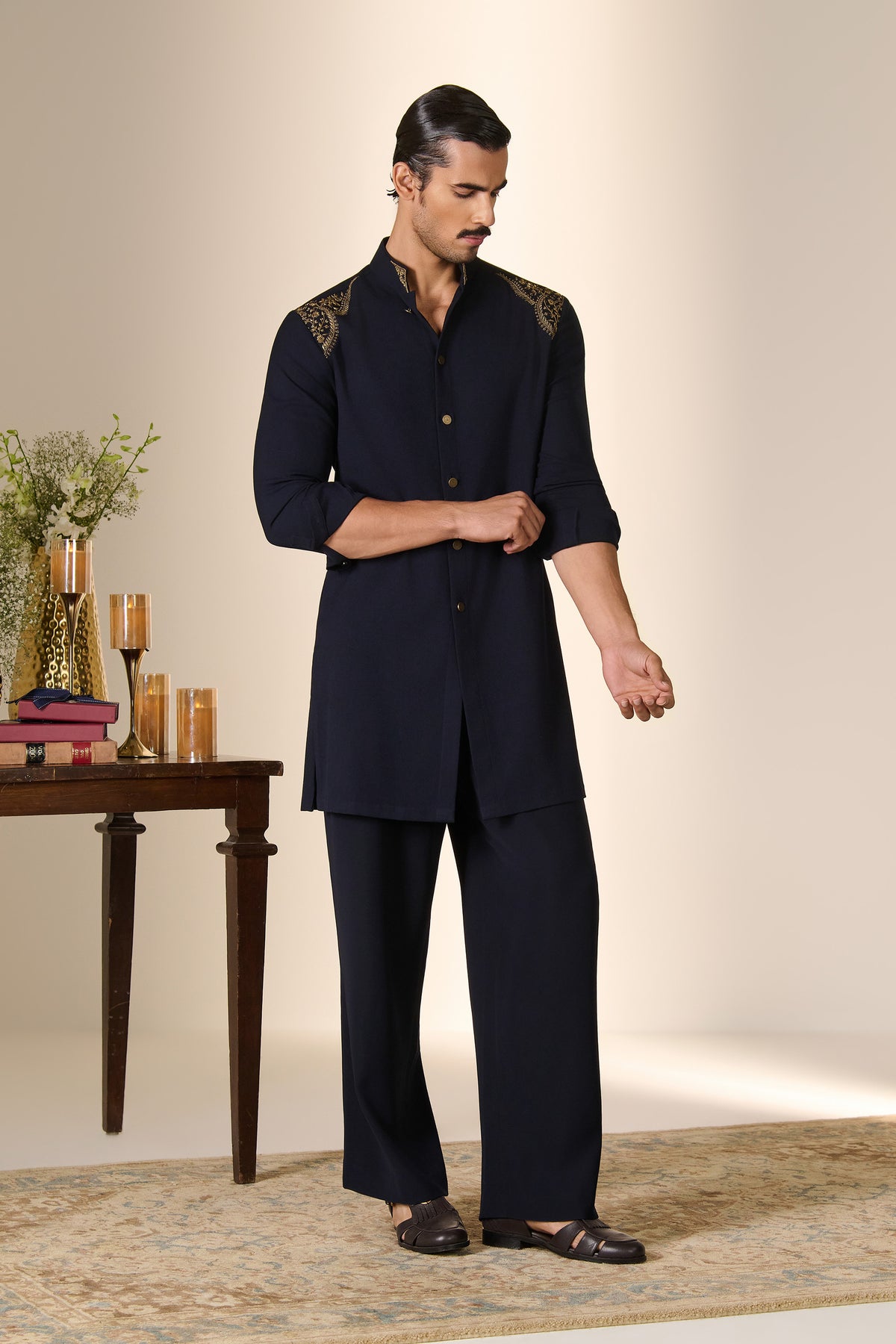 Navy Embroidered Shoulder Kurta