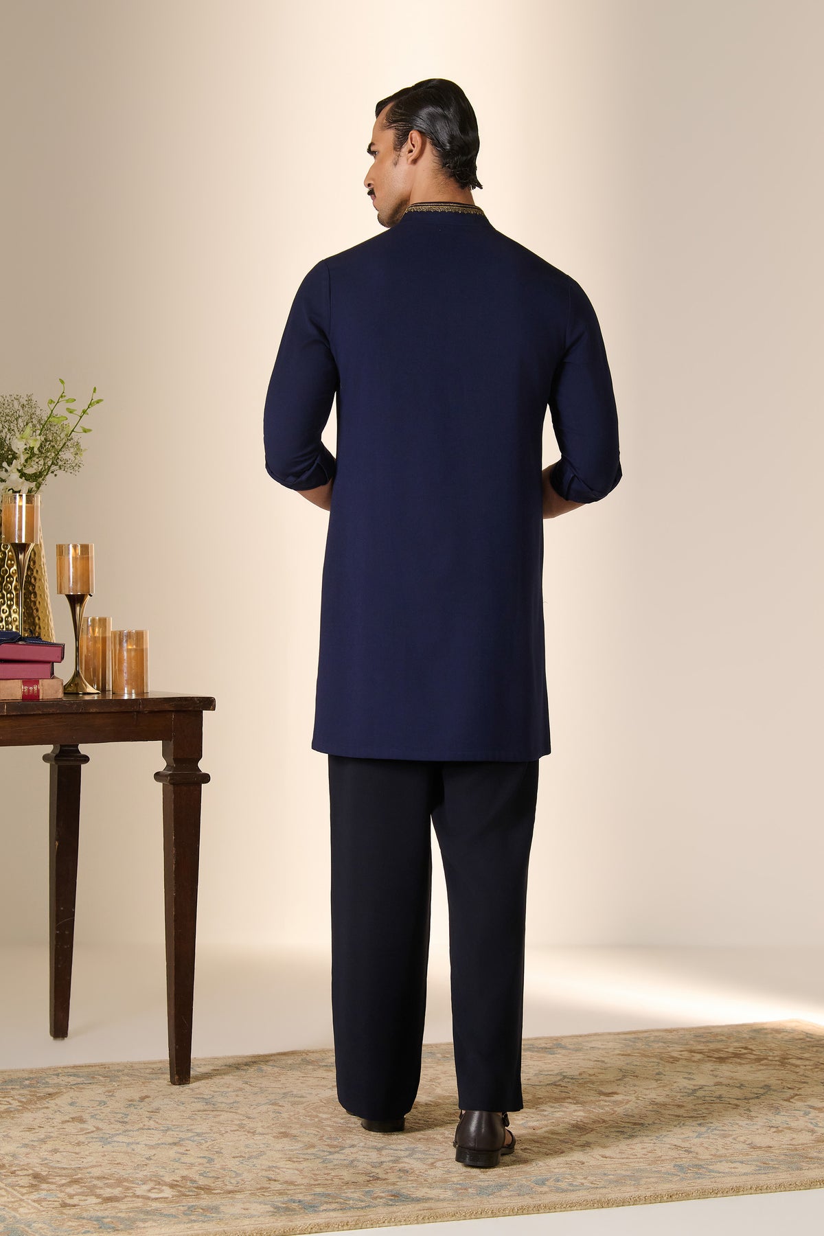 Navy Embroidered Placket Kurta