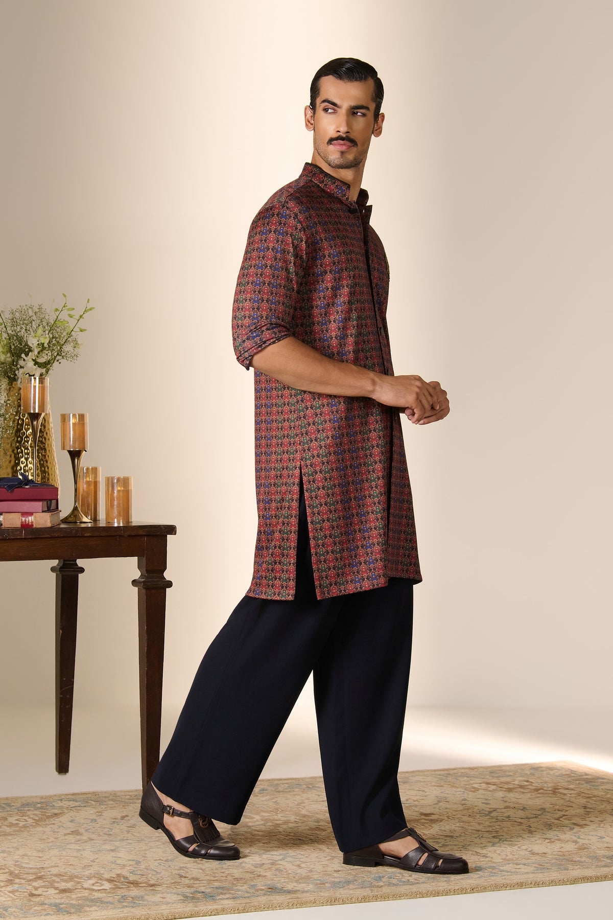 Rust Printed Crest Kurta
