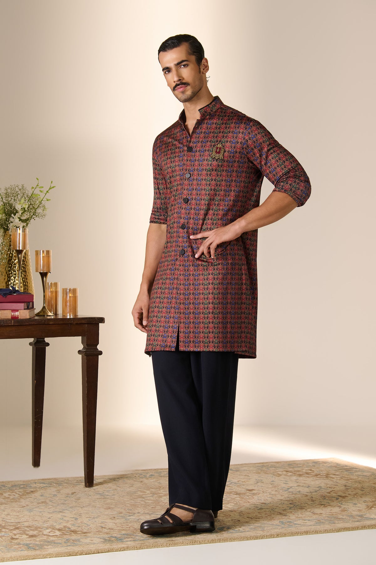 Rust Printed Crest Kurta