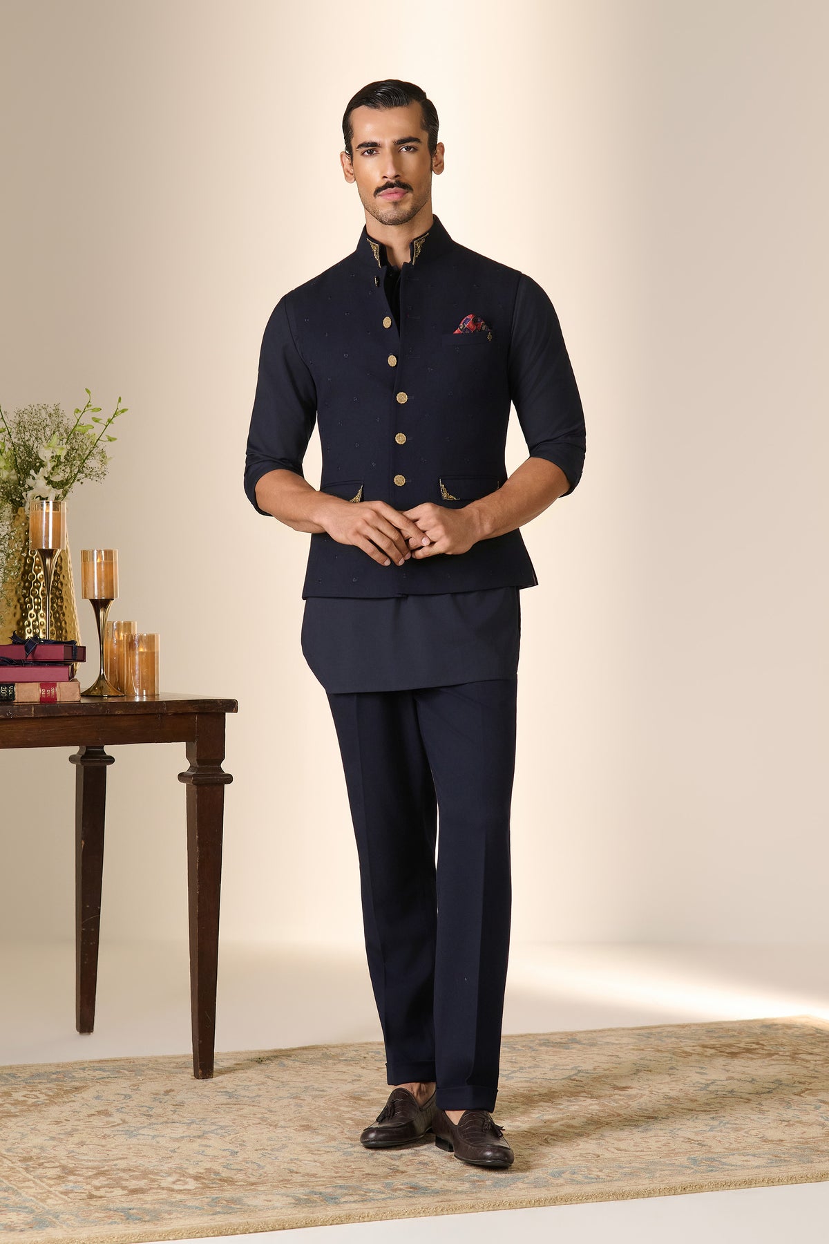 Navy Embroidered Waistcoat