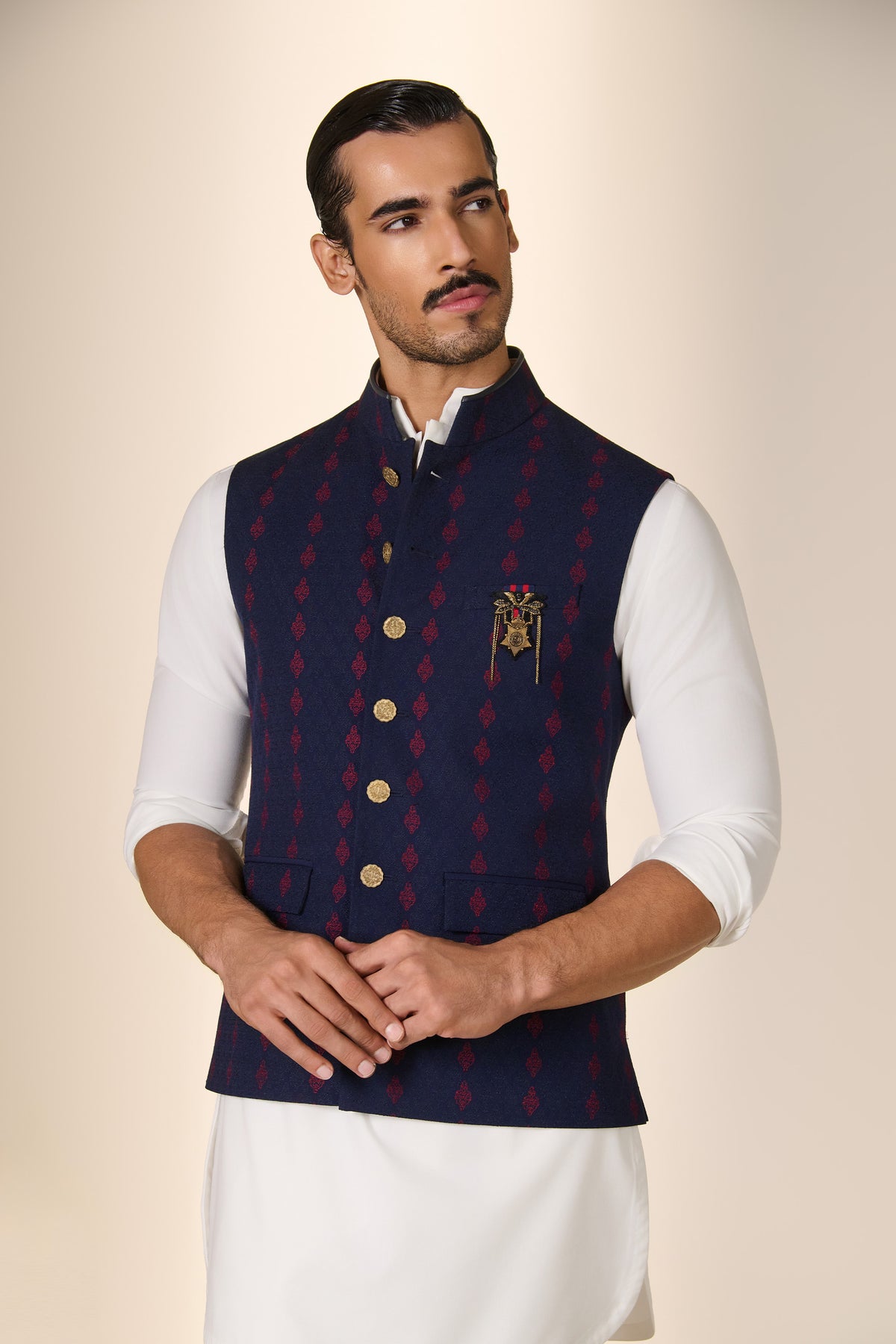 Navy Adamas Embroidered Crest Waistcoat