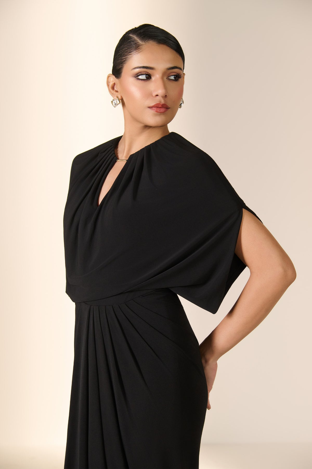 Black Drape Cape Dress