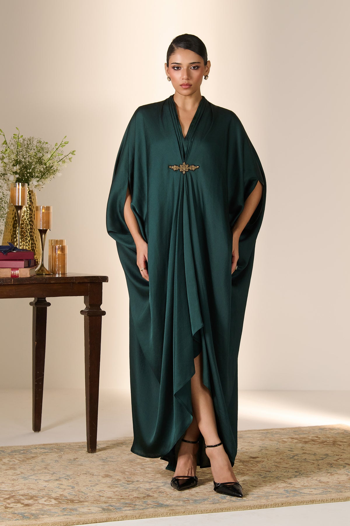 Emerald Zari Detail Kaftan Dress