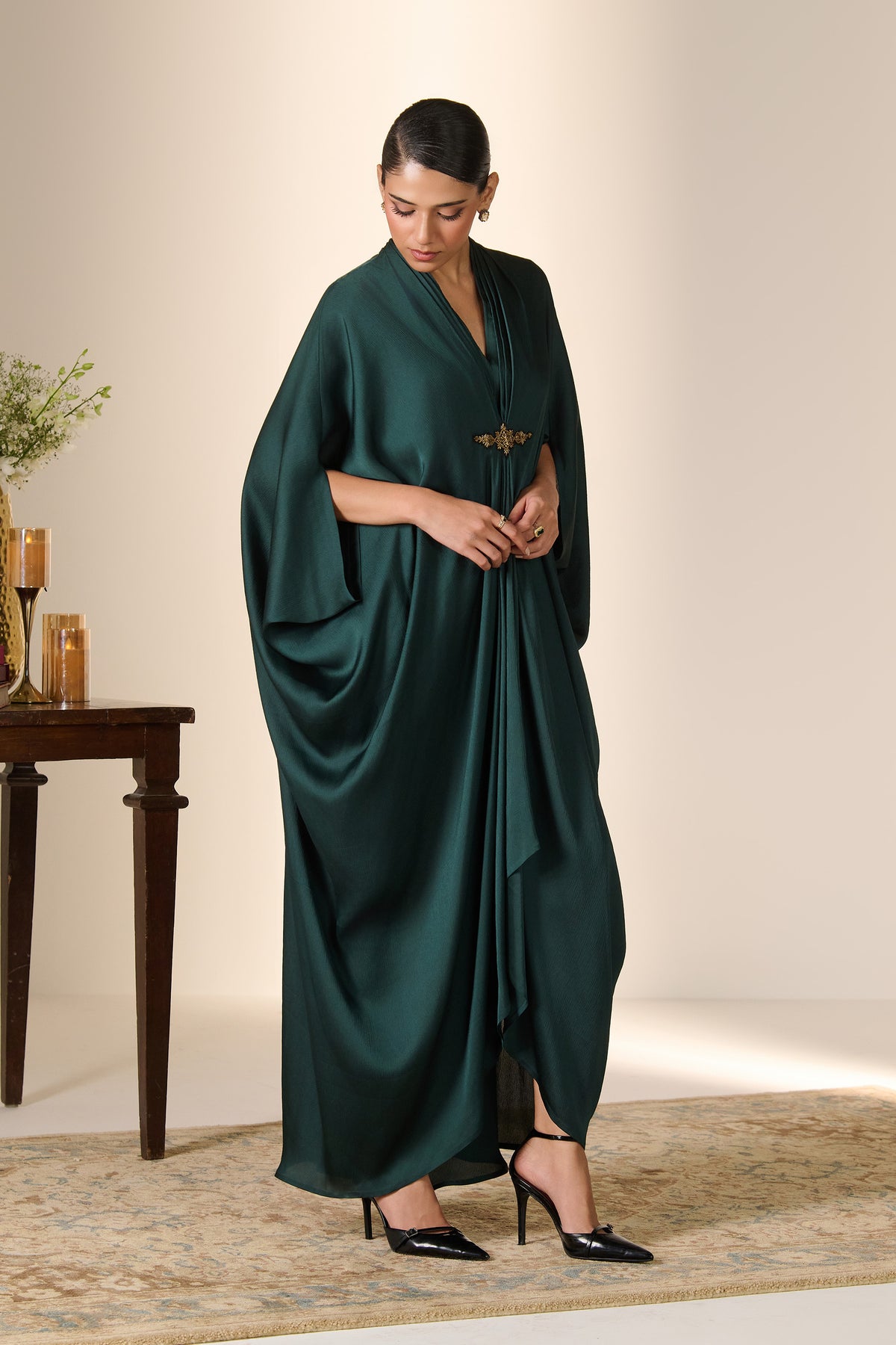 Emerald Zari Detail Kaftan Dress
