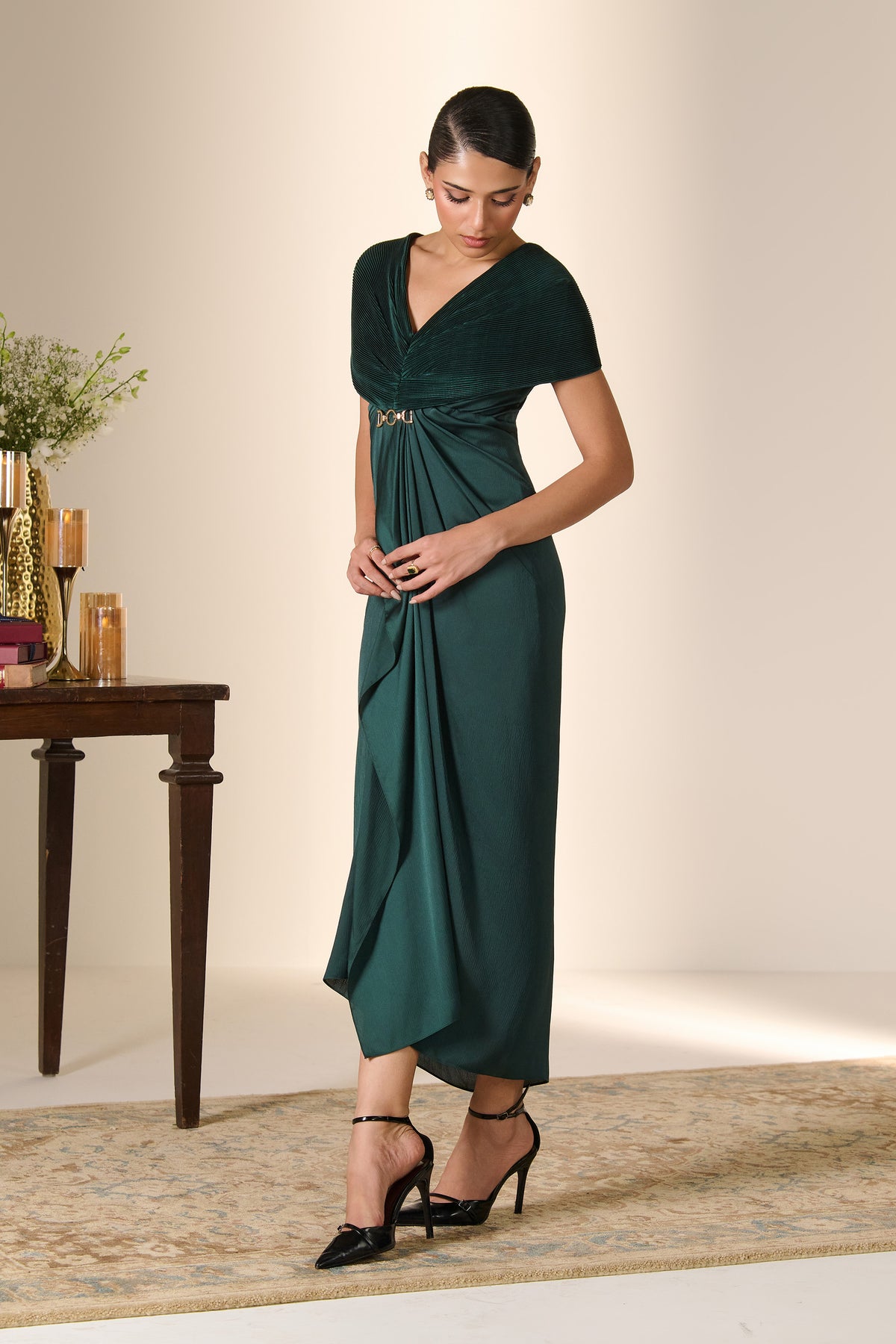 Emerald Pleated Cape Kaftan