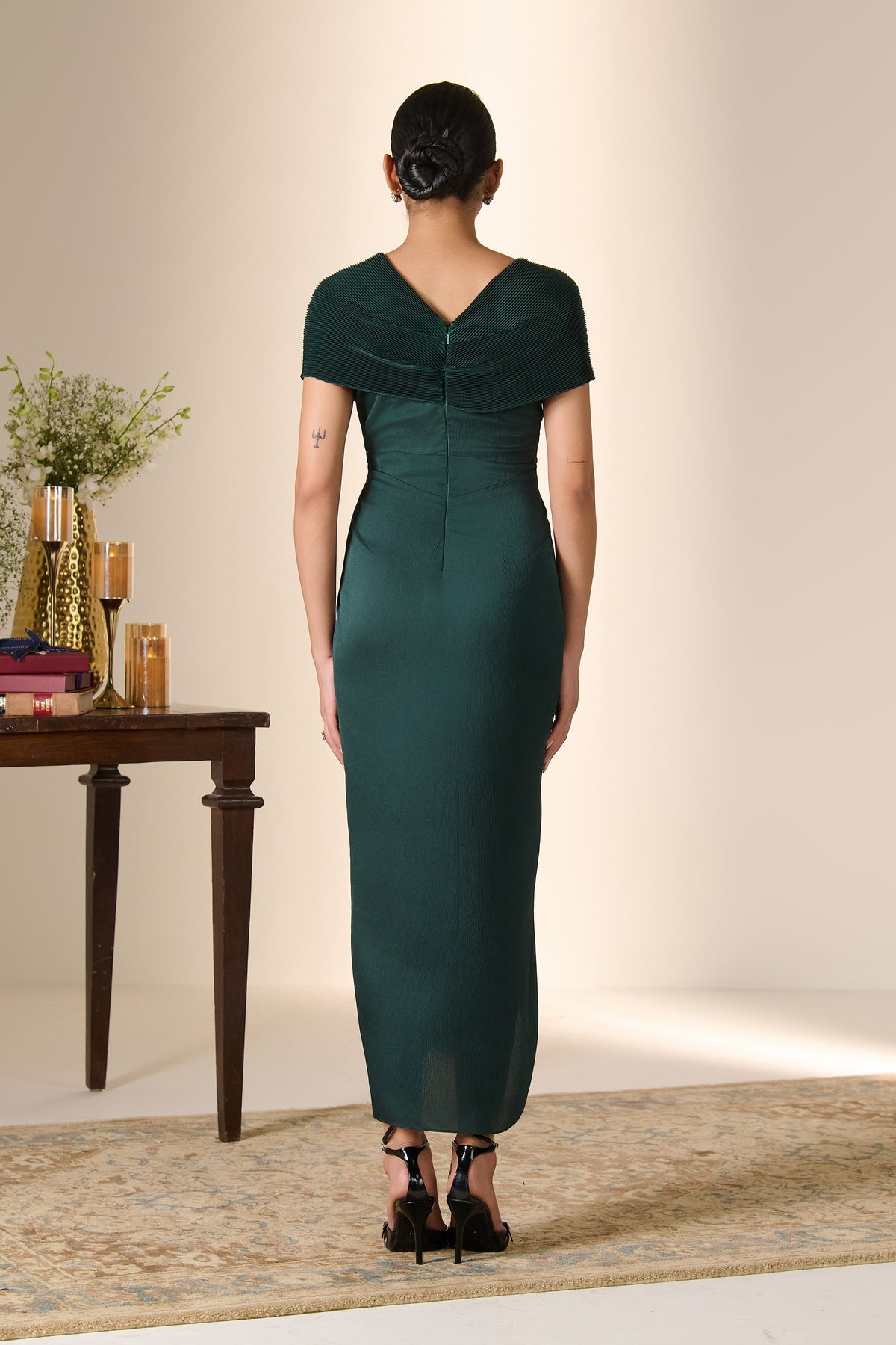Emerald Pleated Cape Kaftan