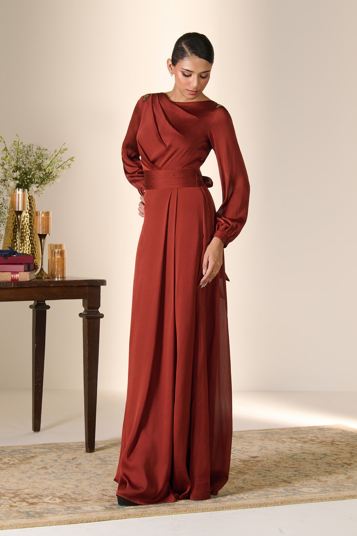 Rust Drape Detail Dress