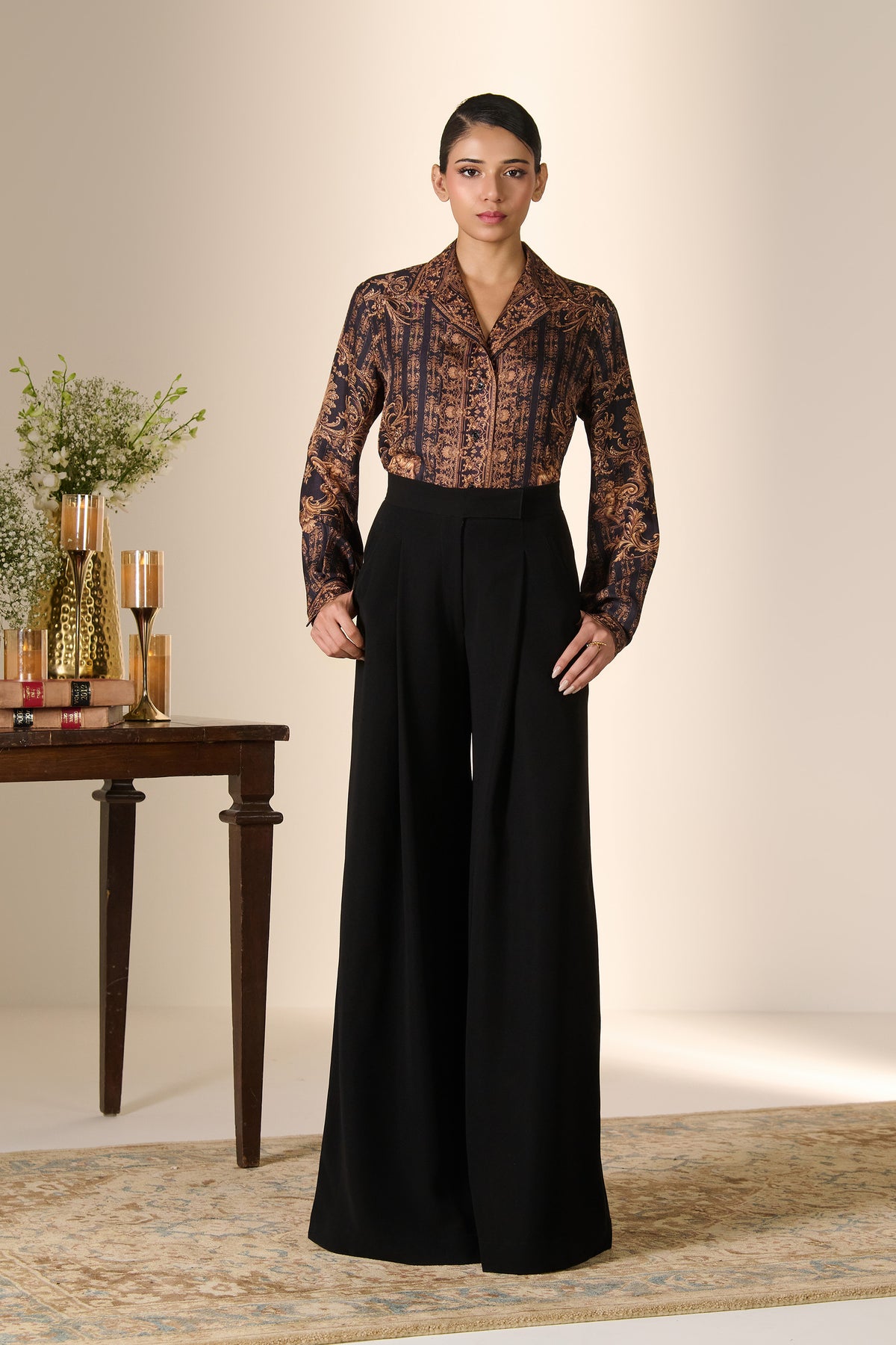 Double Pleat Flared Trousers