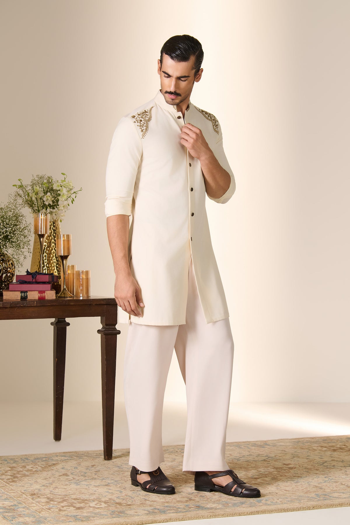 Navy Embroidered Shoulder Kurta