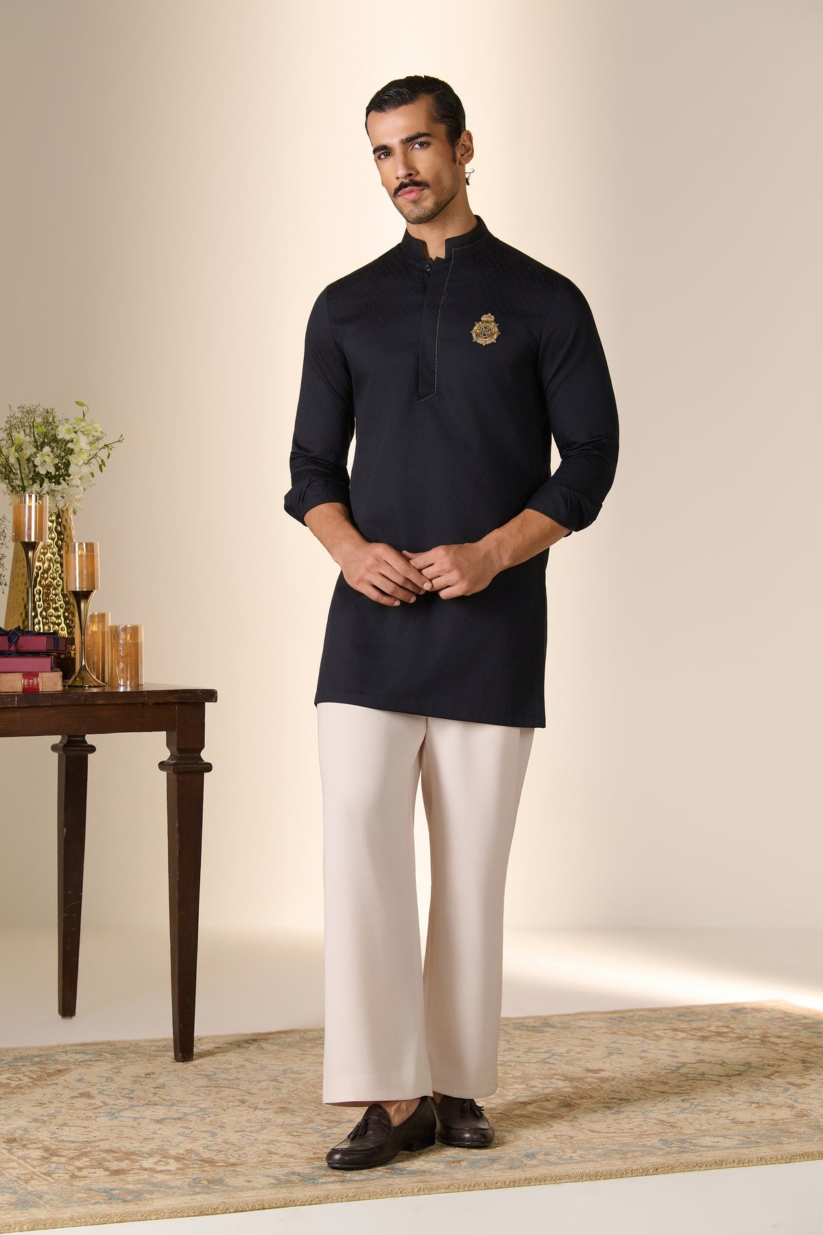Black Adamas Printed Crest Kurta