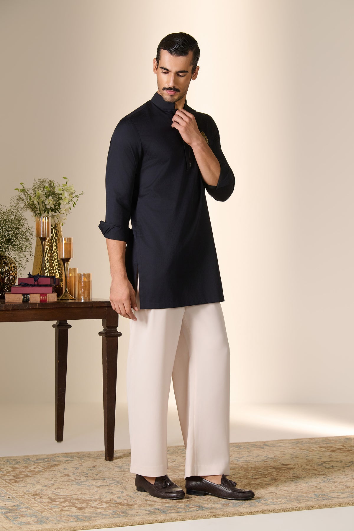Black Adamas Printed Crest Kurta