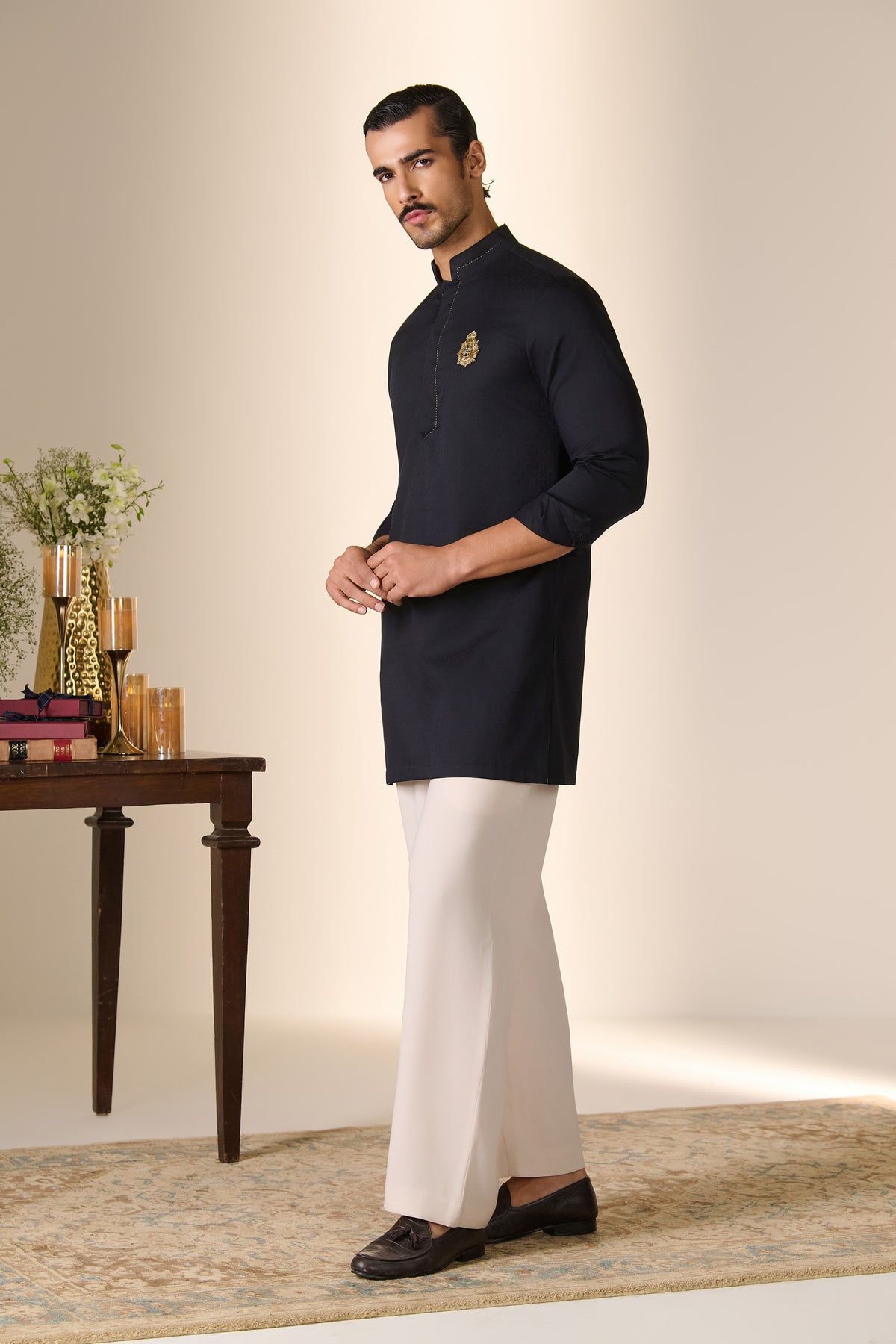 Black Adamas Printed Crest Kurta