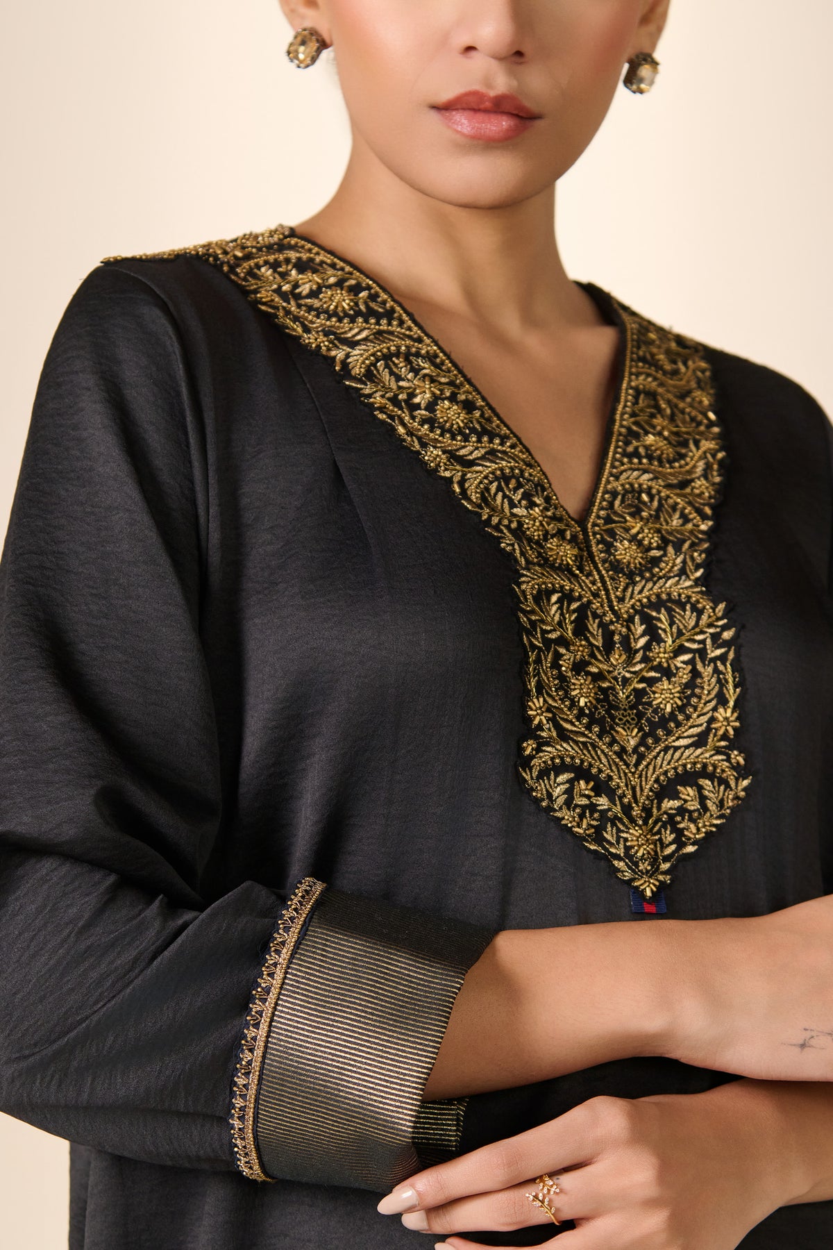 Black Zari Neck Kurta