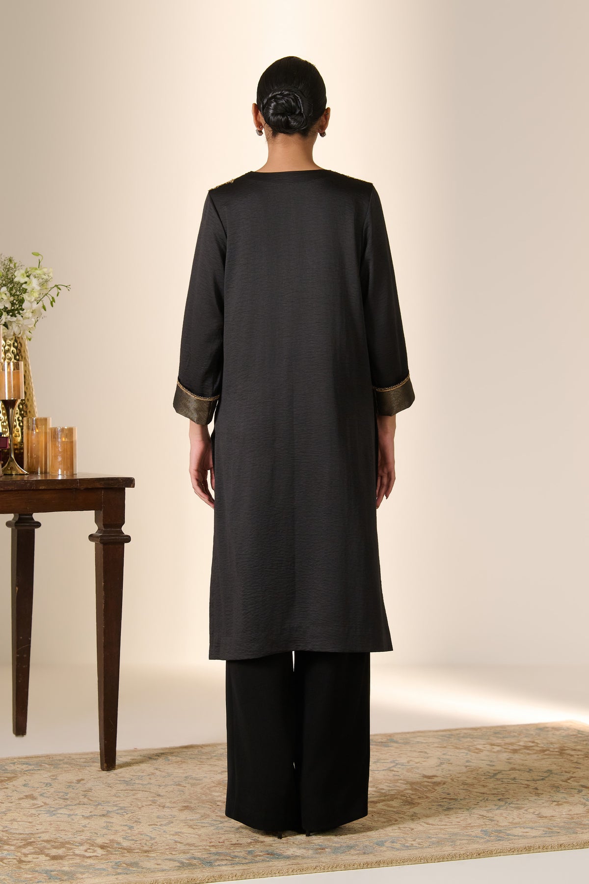 Black Zari Neck Kurta
