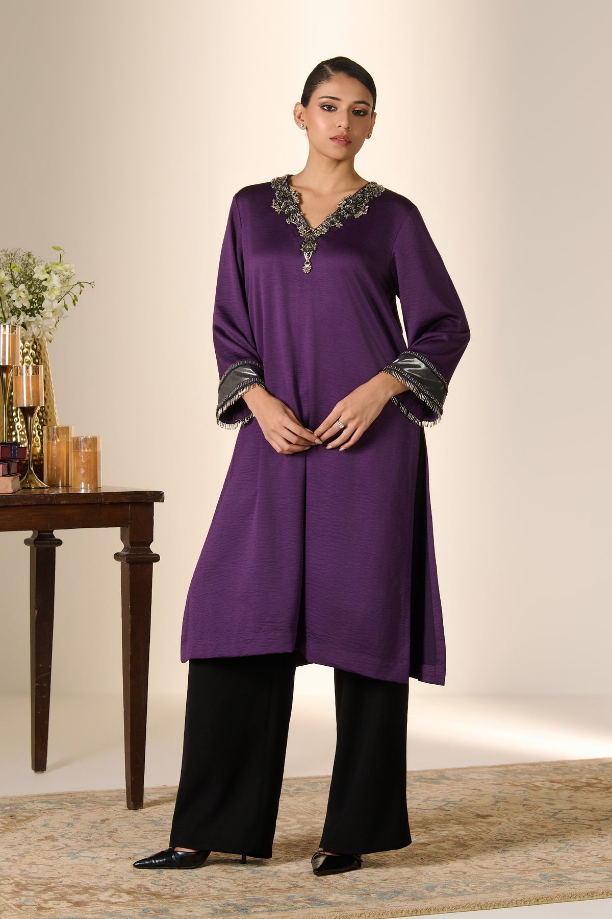 Purple Silver Zari Kurta