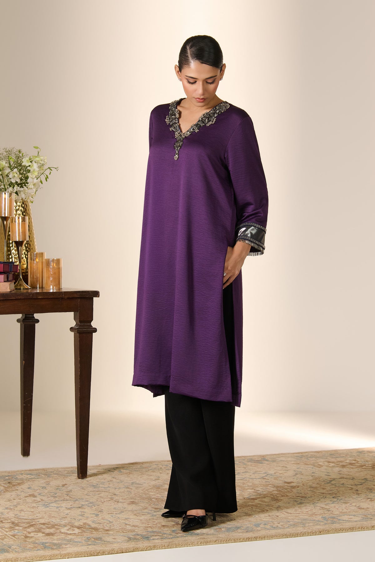 Purple Silver Zari Kurta