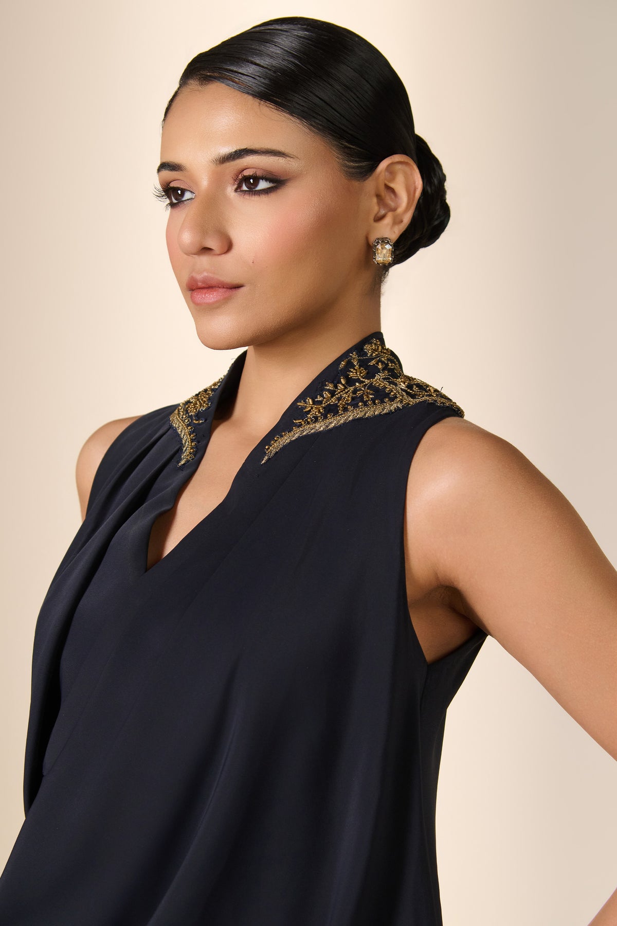 Navy Cowl Drape Saree Gown