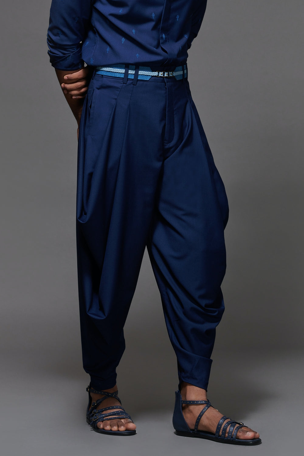 Navy Drape Cowl Pants