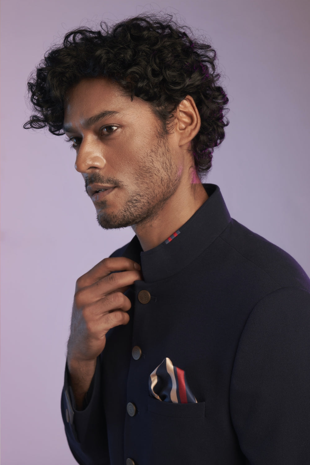 Navy Bandhgala Jacket with Neo-Drape