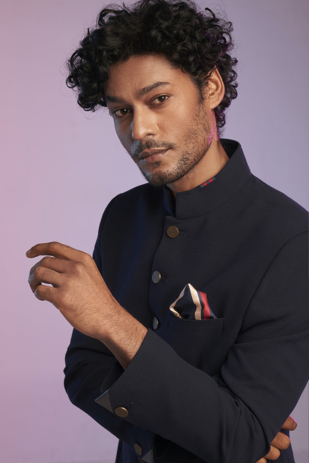 Navy Bandhgala Jacket with Neo-Drape