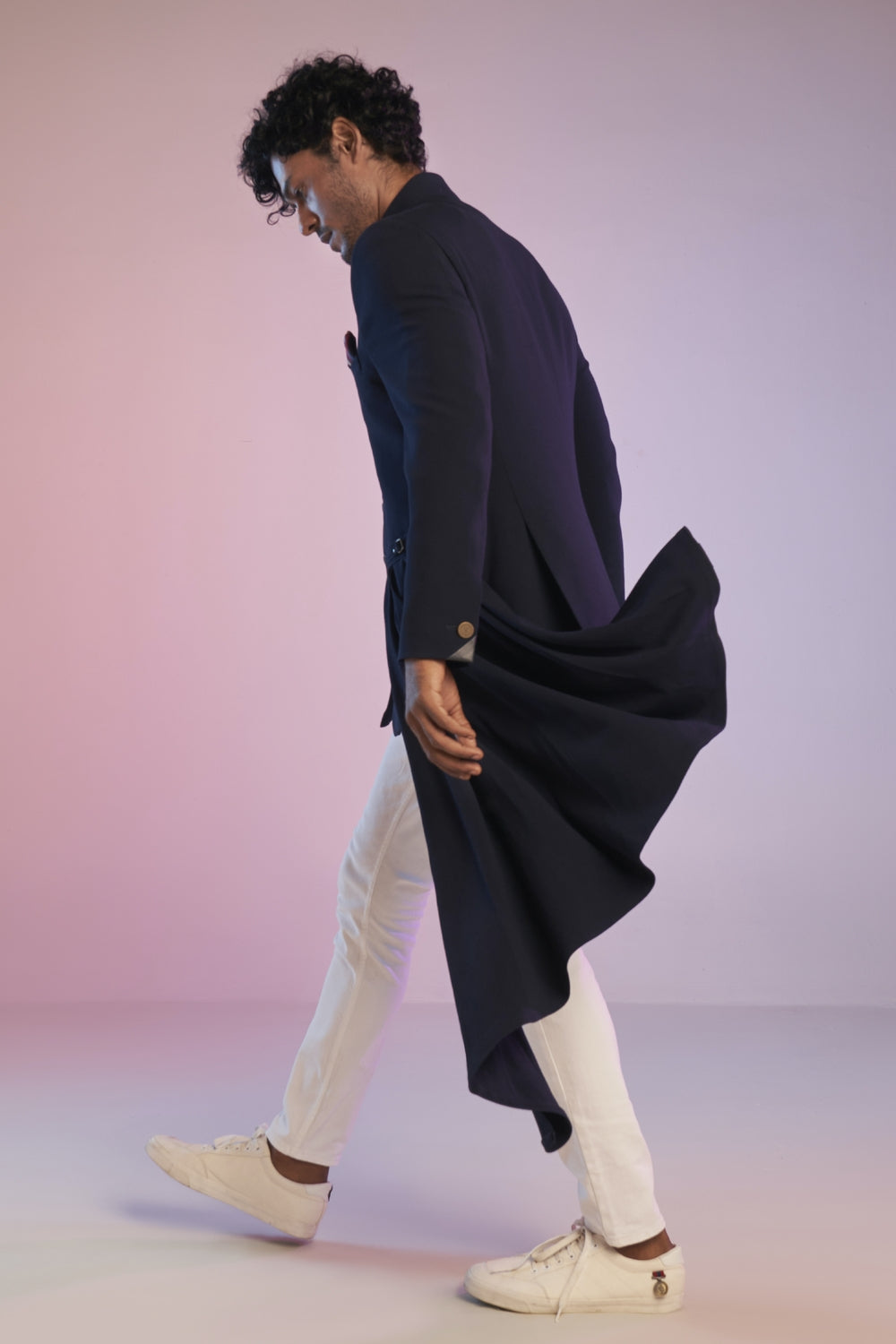 Navy Bandhgala Jacket with Neo-Drape