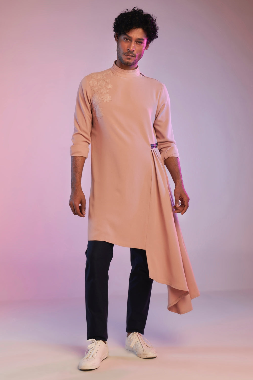 Pastel Rose Kurta with Neo-Drape