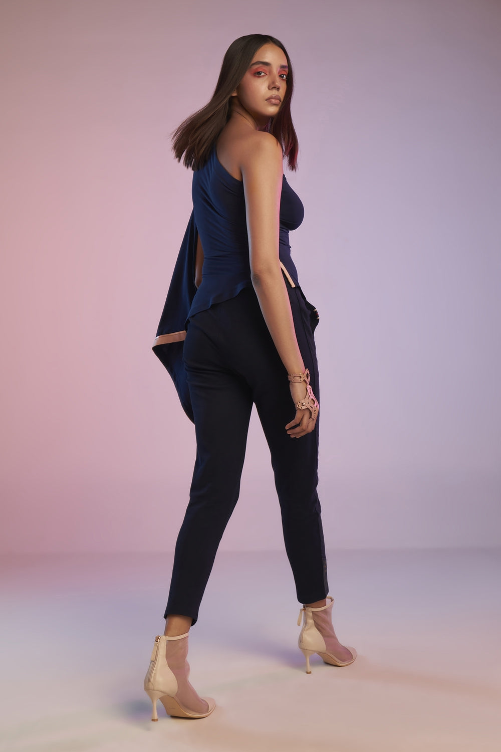 One Shoulder Navy Drape Top