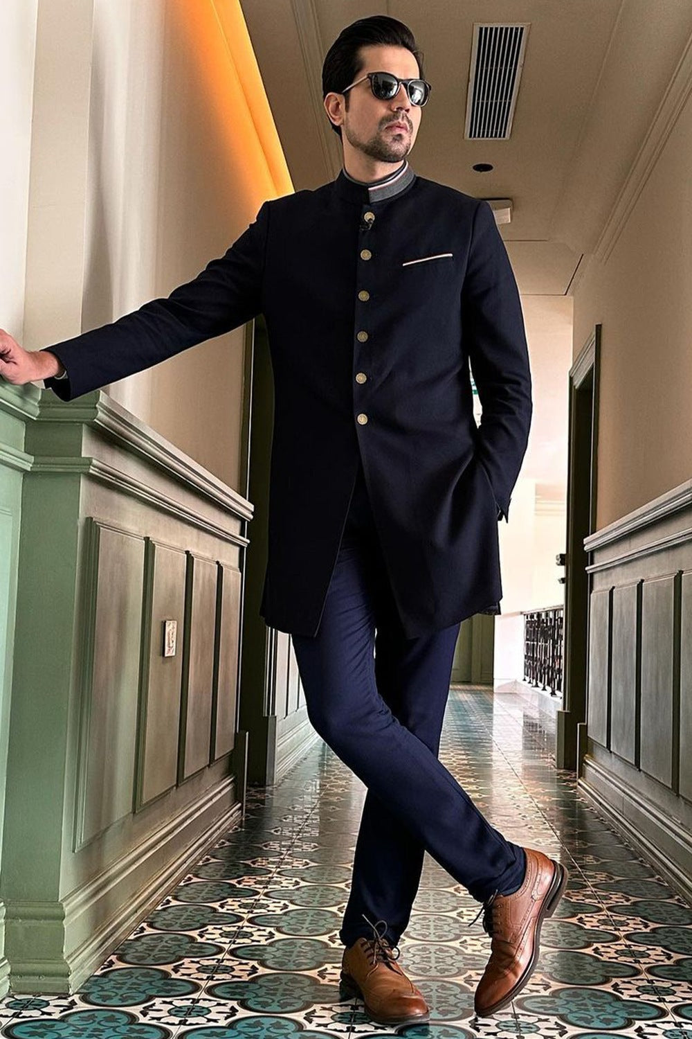 Sumeet Vyas in Minimalist Navy sherwani