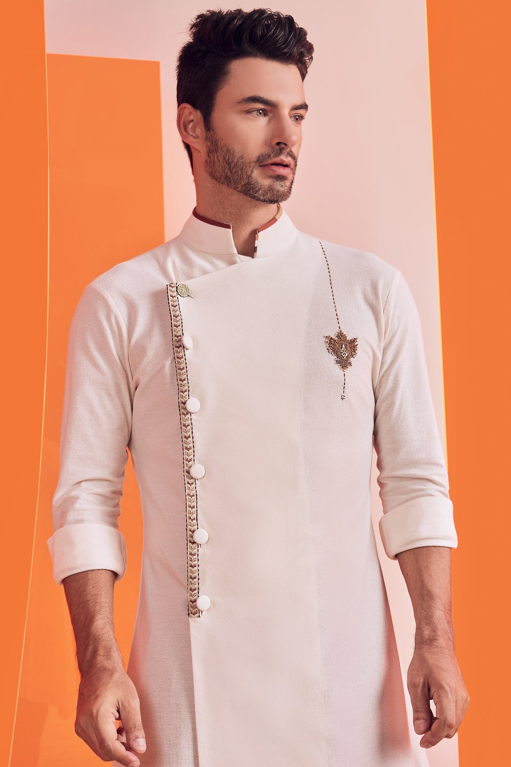 Off White Kurta with Embroidered Details