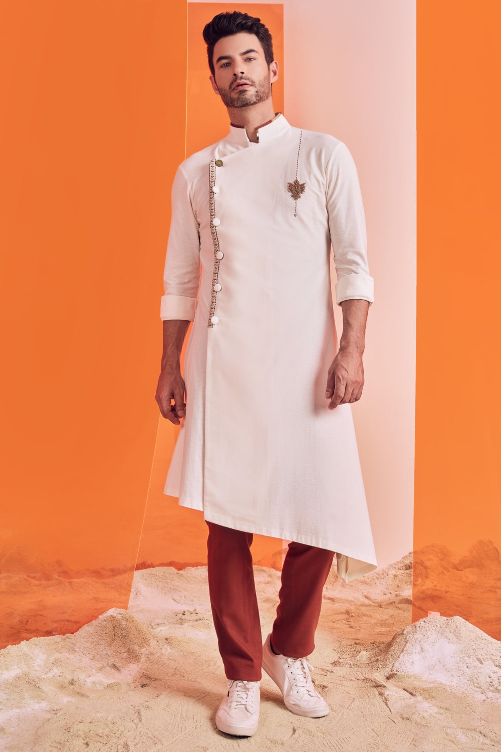 Off White Kurta with Embroidered Details
