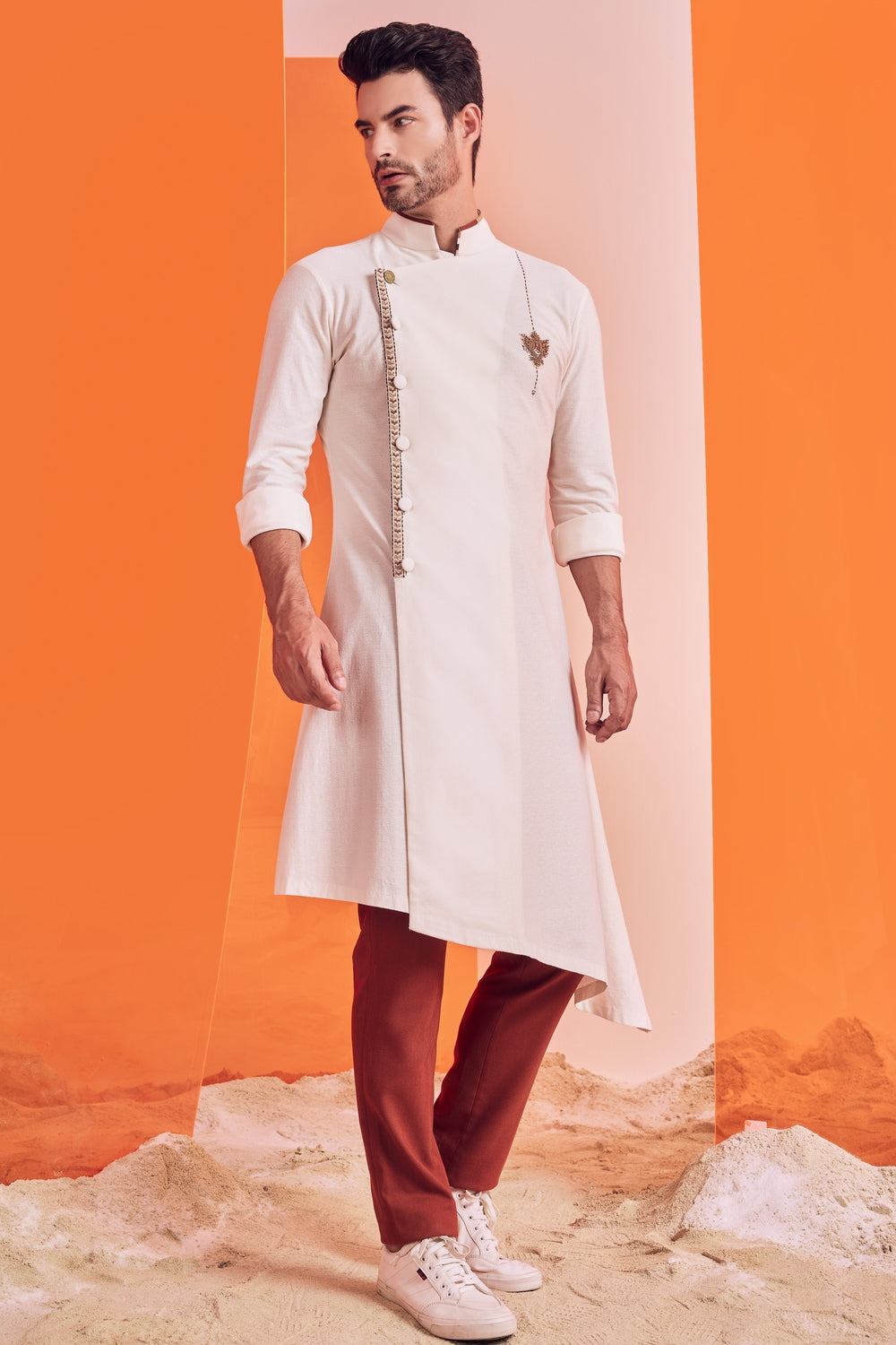 Off White Kurta with Embroidered Details