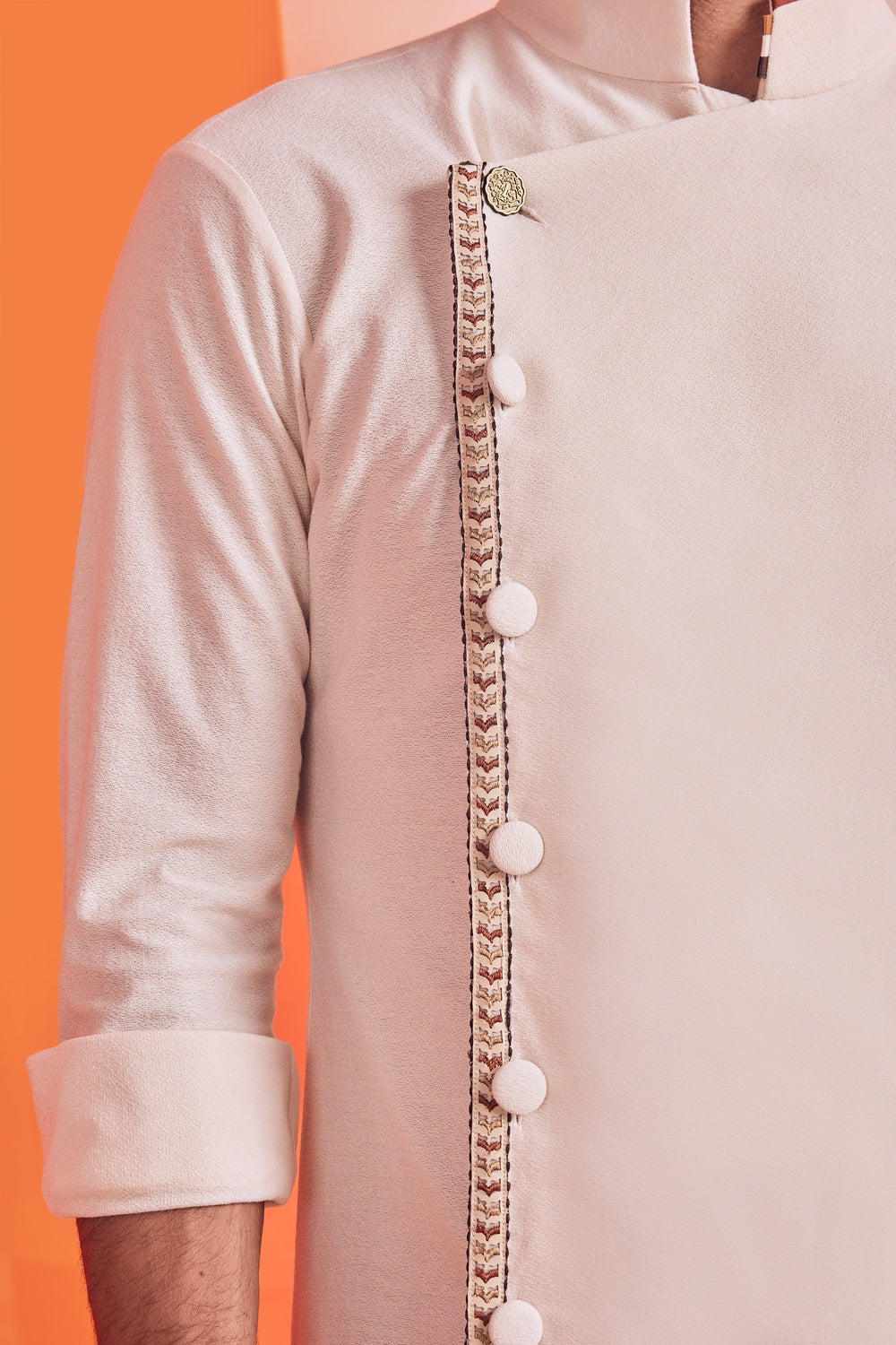 Off White Kurta with Embroidered Details